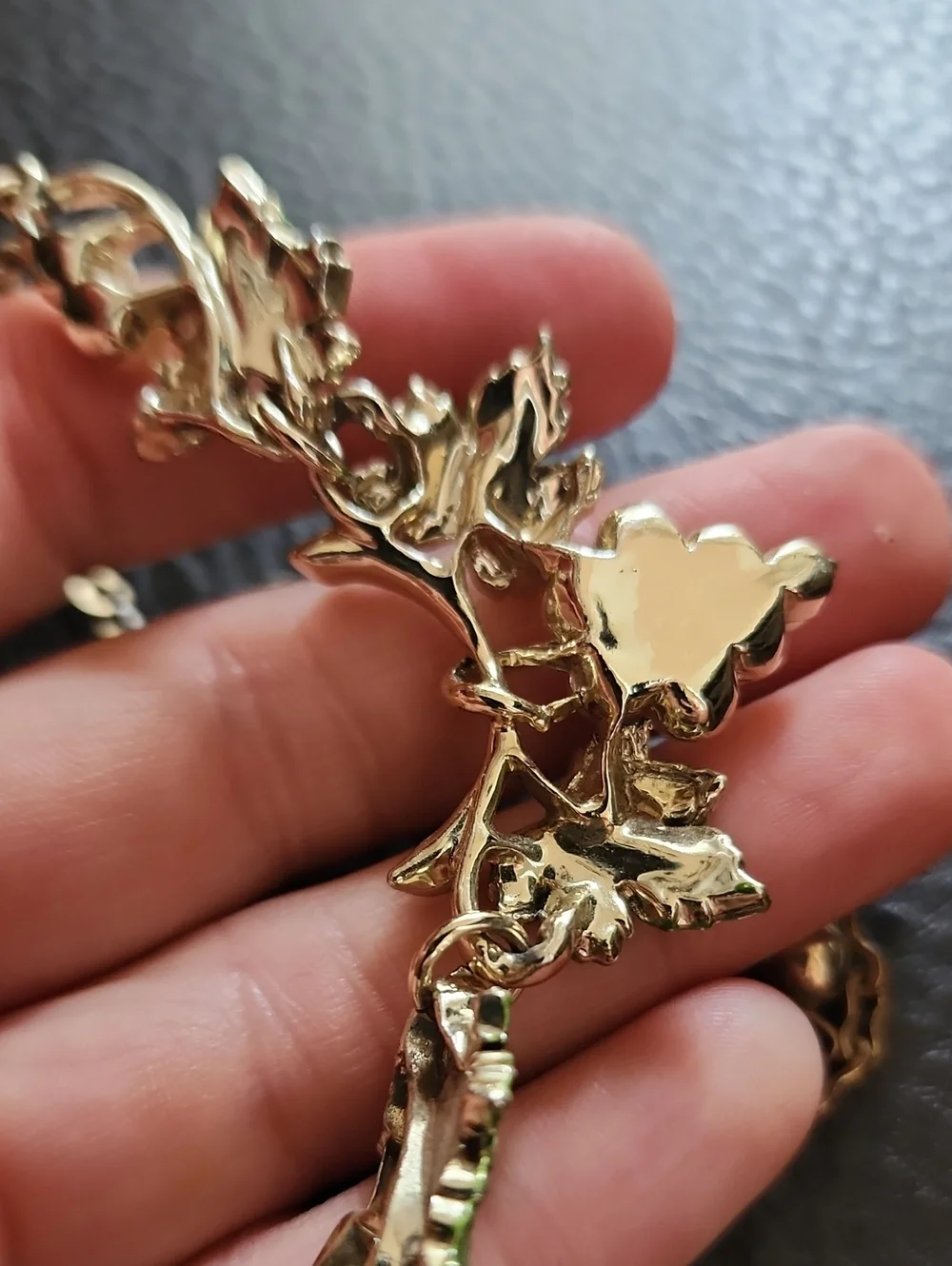 VTG Pearl Grape Cluster Necklace with Green Enamel Leaves